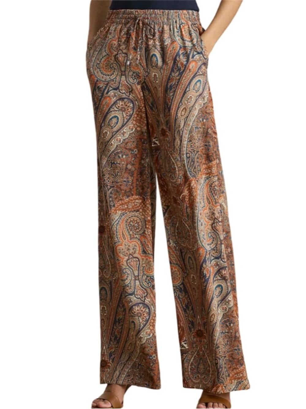 Lauren Ralph Lauren Paisley Crepe Wide-Leg Pant XL NWT